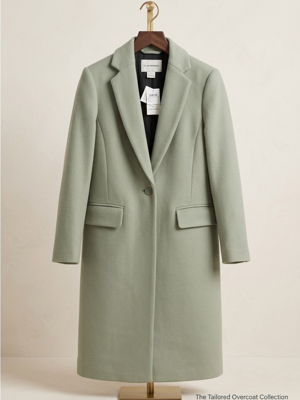 Club Monaco Sage Green Single-Button Tailored Pea Coat